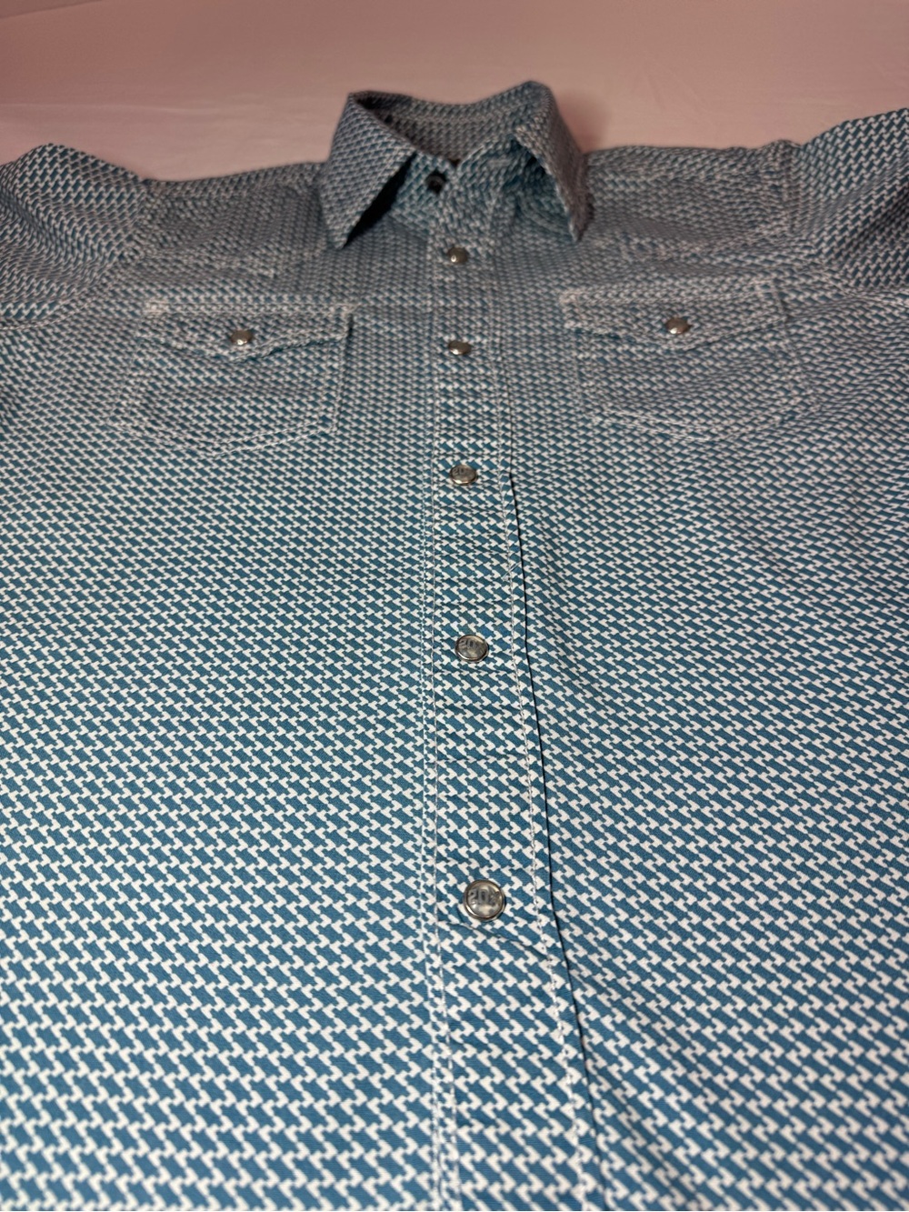 Wrangler 20X Boys M Competition Pearl Snap Western Shirt Teal Geometric - Picture 8 of 16